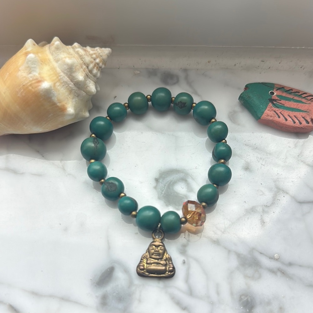 Green Beaded Bracelet with Buddha Charm